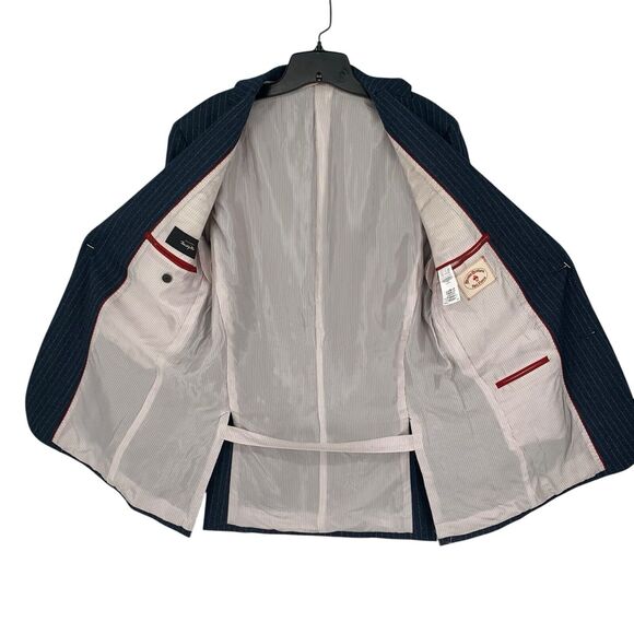 Brooks Brothers Red Fleece Mens Wool Pinstripe Jacket 40L Stretch Lined Blue - Picture 2 of 16